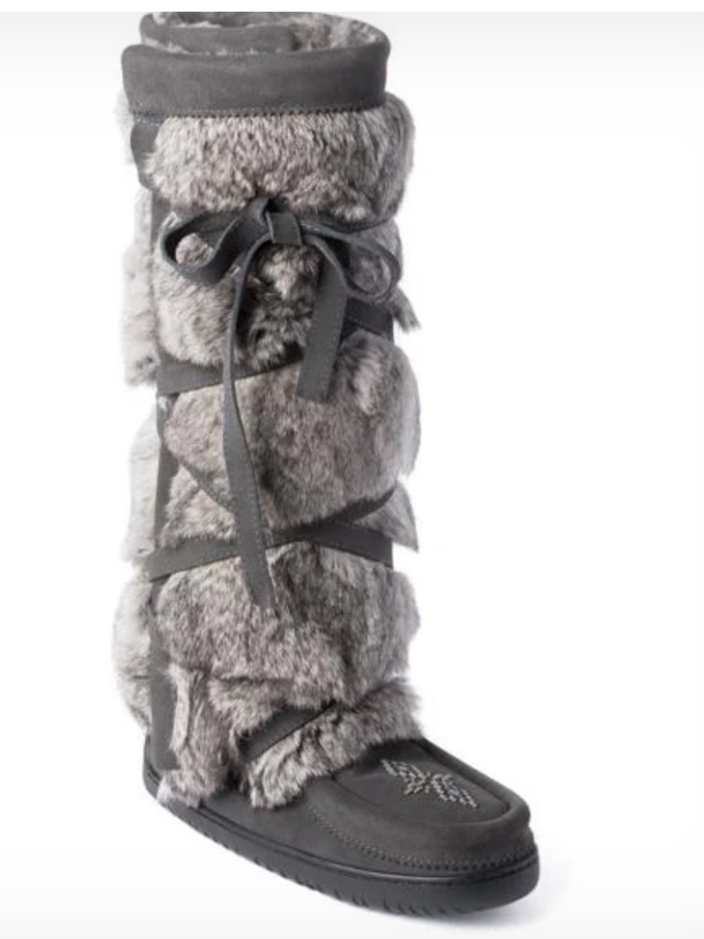 MUKS Tall Gray Genuine Fur Lace-Up Moto Platform Boots Y2K Sz 8
